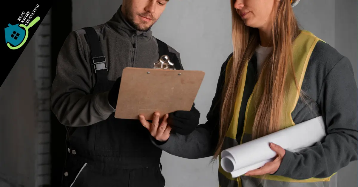 Trainee observing an experienced inspector during a property assessment
